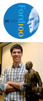 J. Brett Grill (BFA '01), sculptor, with President Ford's statue
